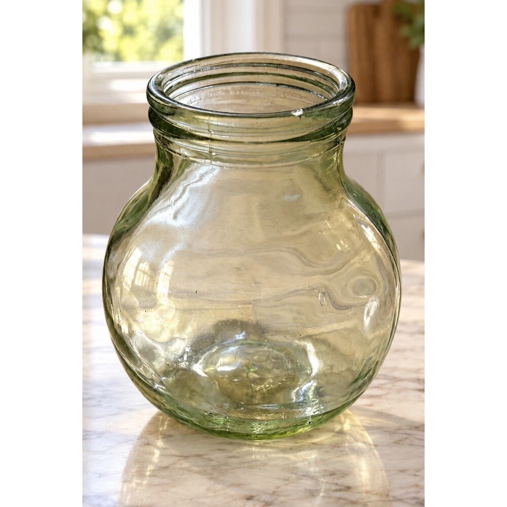 Vintage Italian Glass Potbelly Demijohn Jar Made in Italy Wide Mouth 11” x 9”